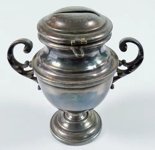 Spardose versilbert in Form eines Pokals original alt sehr selten