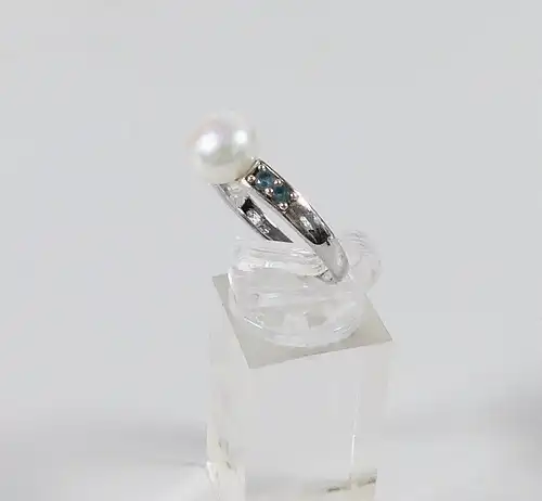 Ring aus 925 Silber mit Perle und Saphire, Gr. 60/Ø 19,1 mm  (da6829)