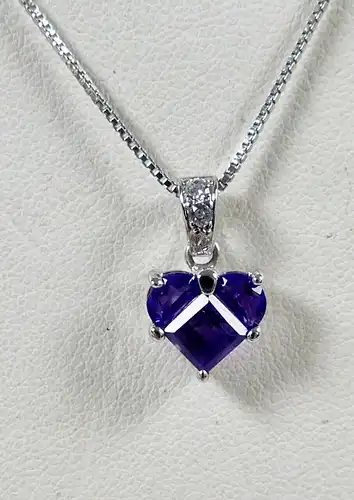 Kette aus 925 Silber  mit Herzanhänger mit Amethyst   (da6794)