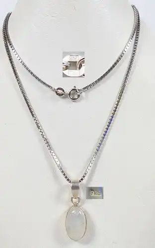 Kette aus 925 Silber mit Anhänger aus 925 Silber mit Mondstein    (da6075)