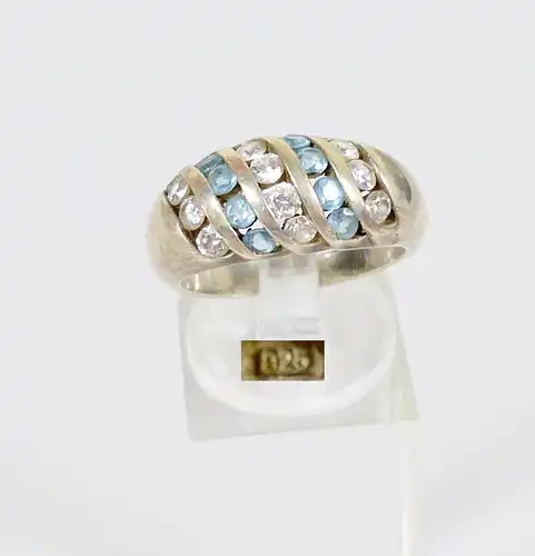 Ring aus 925 Silber mit weißen und blauen Edelsteinen, Gr. 57/Ø 18 mm  (da6072)