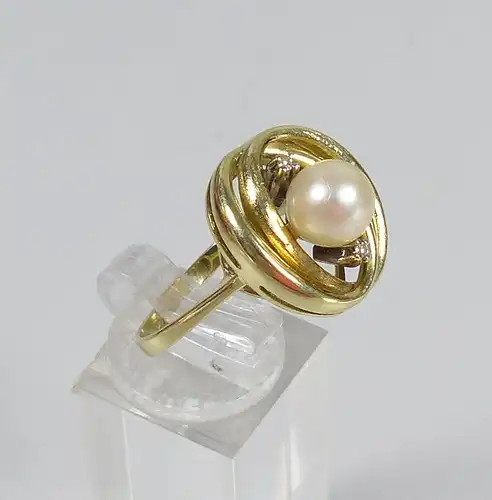 Ring aus 585 Gold mit Perle und Diamanten, Gr. 62/Ø 19,7 mm  (da5555)