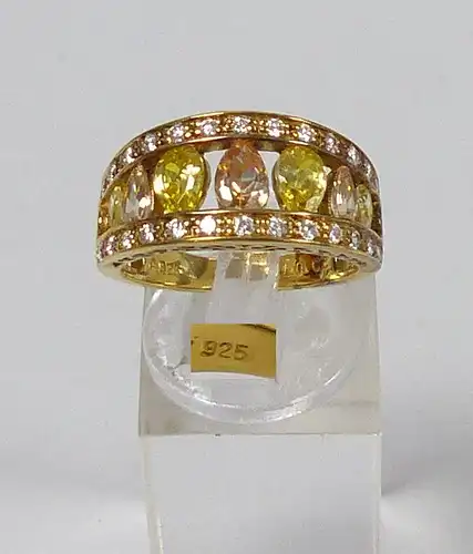 Ring aus 925er Silber vergoldet mit Farbsteinen, Gr. 57,5/Ø 18,2 mm  (da5388)