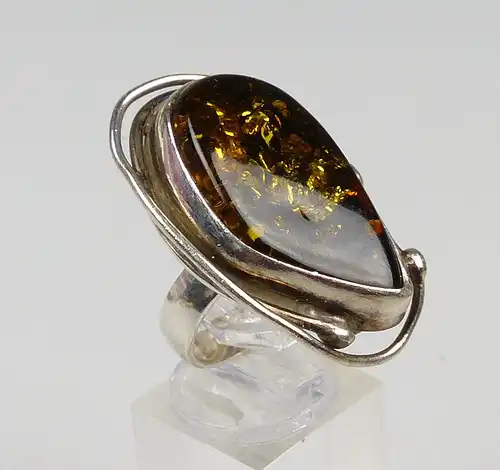 Toller Designer-Bernstein/Amber-Ring aus 925 Silber, Gr. 58/Ø 18,5 mm  (da4872)