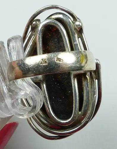 Toller Designer-Bernstein/Amber-Ring aus 925 Silber, Gr. 58/Ø 18,5 mm  (da4872)