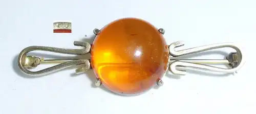 Brosche aus 835 Silber vergoldet, mit Bernstein/Amber  (da4361)