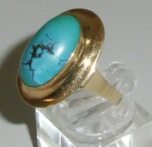 Toller Ring aus 585er Gold mit  Türkis, Gr. 58 Ø 18,5 mm (da4187)