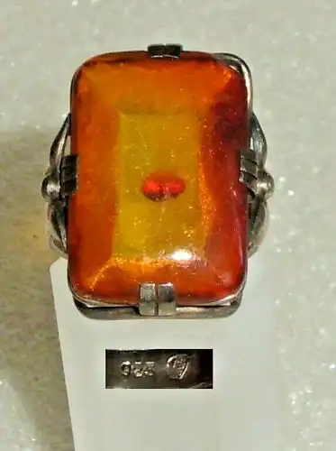 Signierter Ring aus 925er Silber mit Bernstein/Amber, Gr. 59 Ø 18,8 mm (da4015)