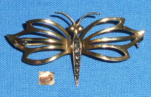 Tolle alte Brosche Schmetterling 835er Silber vergoldet mit Markasiten (da3059)