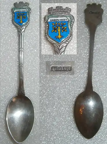 Toller Sammler-Löffel HAGEN/WESTF. aus 800 Silber mit Wappen aus Emaille