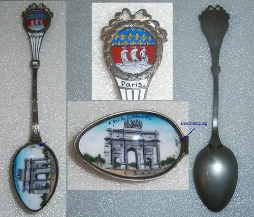 Toller Sammler-Löffel PARIS mit Wappen und Laffe aus Emaille