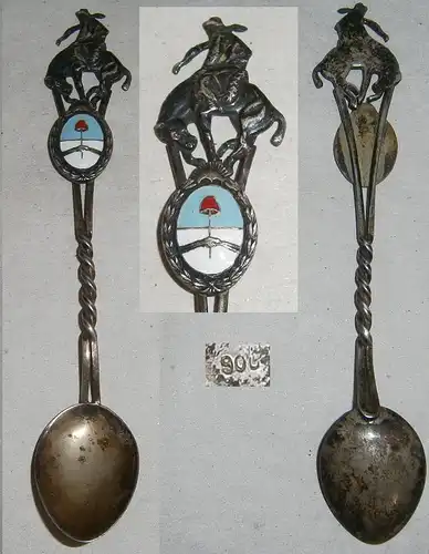 Sammler-Löffel aus 900 Silber Rodeo mit Wappen aus Emaille