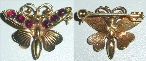 Brosche Schmetterling aus 333 Gold mit Granate