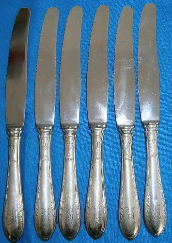 6 sehr schöne Messer aus 800 Silber