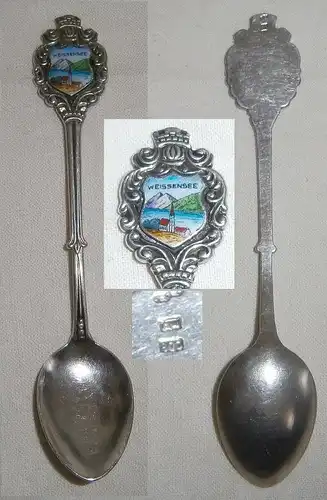 alter Sammler-Andenken-Löffel, Weissensee 800 Silber m. Wappen aus Emaille