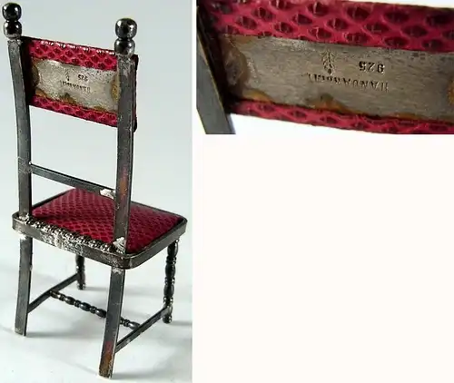 Seltener Puppenspielzeug Stuhl mit Bezug 925  Silber