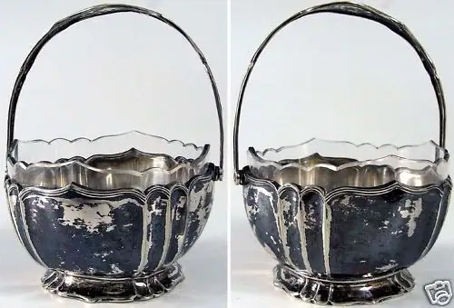Alter Silberkorb mit original Glaseinsatz in 800 Silber 0