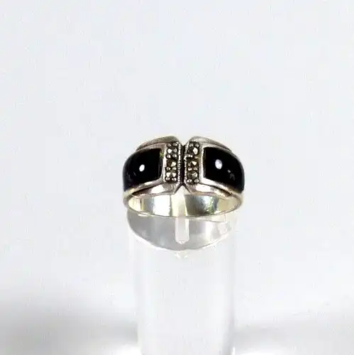 Ring aus 925 Silber  mit Onyx und Markasiten  Größe 56