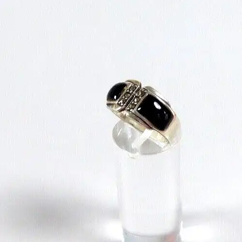 Ring aus 925 Silber  mit Onyx und Markasiten  Größe 56