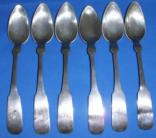 6 Biedermeier-Kaffee-Löffel 12 Lot Silber