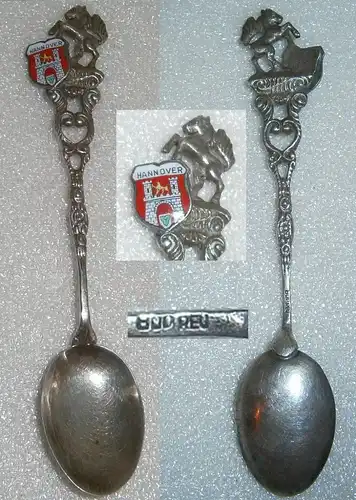 Toller Sammler-Löffel HANNOVER aus 800 Silber mit Wappen aus Emaille