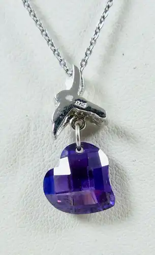 Kette aus 925 Silber mit Anhänger aus 925 Silber mit Amethyst, Herz (da6350)