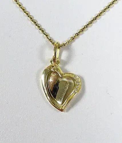 Silberkette  und Herz Anhänger aus 925 Silber vergoldet mit weißen Steinen 50 cm