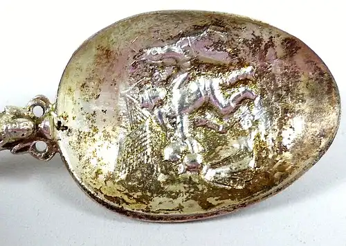 Niederländischer Silber Löffel mit mit Schiff und Figuren aus 833 Silber