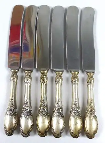 6 schwere alte Gründerzeit Messer mit Griffen aus 800 Silber Bruckmann & Söhne