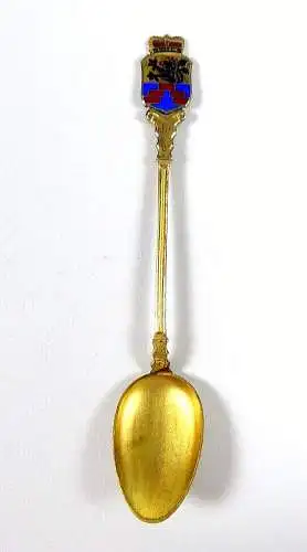 Kleiner vergoldeter Mokkalöffel aus 800 Silber mit Wappen Göhren