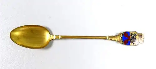 kleiner vergoldeter Mokkalöffel aus 800 Silber mit Wappen Göhren