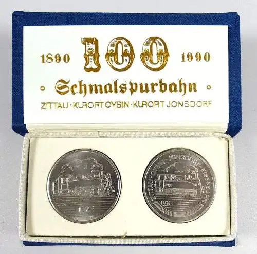 2 Medaillen Reichsbahn 100 Jahre Schmalspurbahn Zittau Jonsdorf in OVP DDR