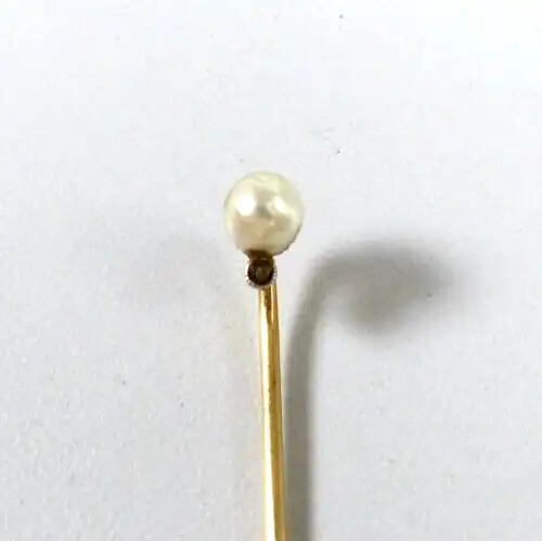 Krawattennadel aus 585 Gold mit Perle und winzige Diamantrose