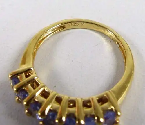 Ring aus 925 Silber  vergoldet mit aquamarinfarbenen  Steinen  Größe 57