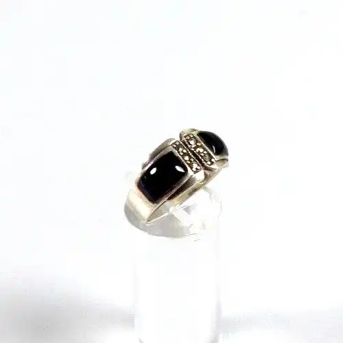 Ring aus 925 Silber  mit Onyx und Markasiten  Größe 56