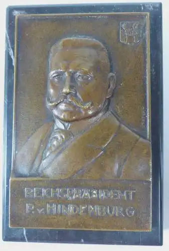 Bronze Relief Reichspräsident Hindenburg signiert Grabest als Schreibtisch Deko