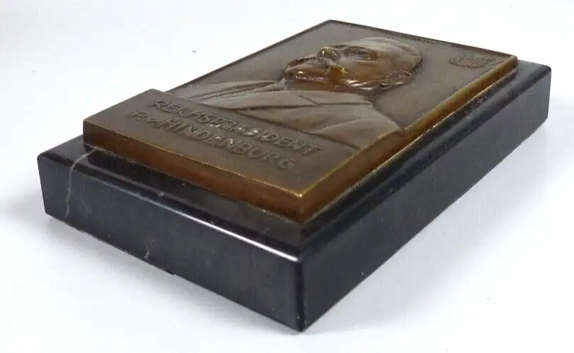 Bronze Relief Reichspräsident Hindenburg signiert Grabest als Schreibtisch Deko 1