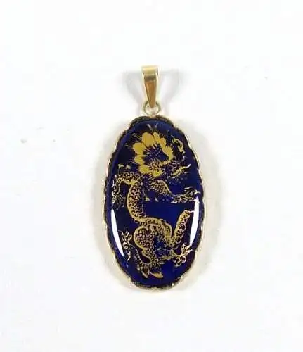 Meissen Anhänger aus 585 Gold mit Ming Drache Kobaltblau 1. Wahl