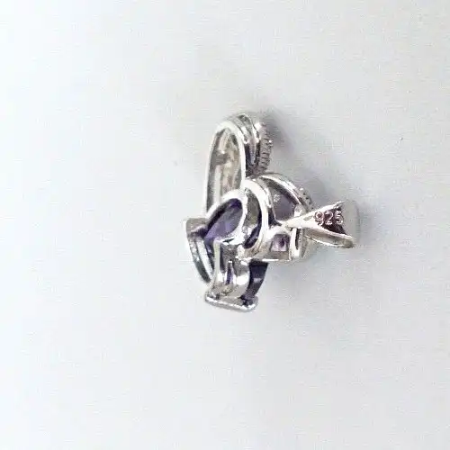 Herz Anhänger aus 925 Silber mit Amethyst und weißen Steinen