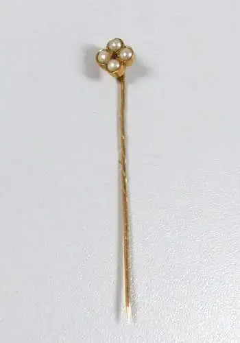 Krawattennadel aus 585 Gold mit kleinem Rubin und Perlen