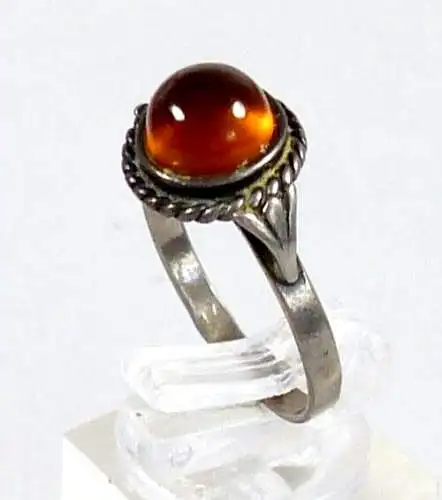 Ring  aus 925 Silber mit Bernstein Amber signiert  Größe 60