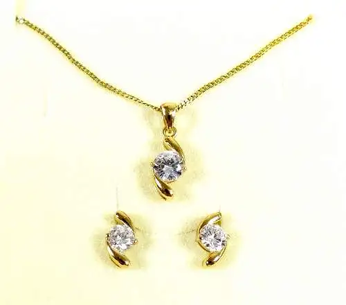 Collier und Ohrringe aus 925 Silber vergoldet mit Bergkristall   signiert