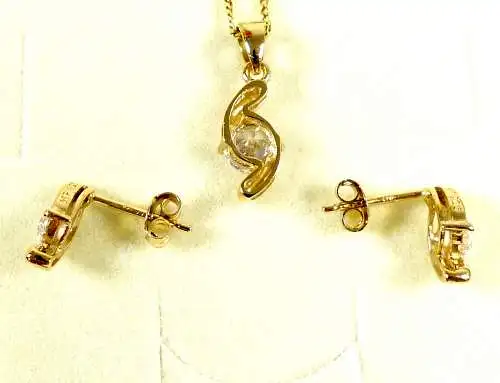 Collier und Ohrringe aus 925 Silber vergoldet mit Bergkristall   signiert