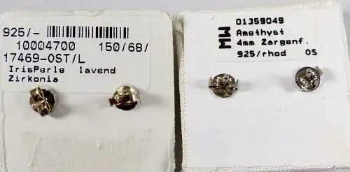 2 Paar Ohrringe aus 925 Silber mit Perle und Zirkonia und mit Amethyst