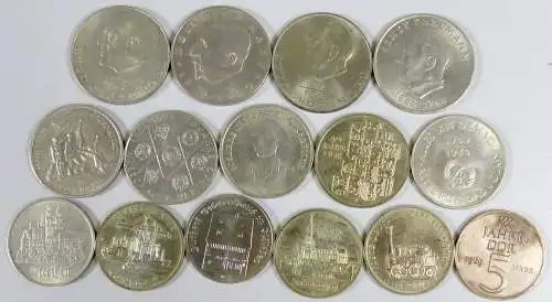 15 DDR Münzen 5, 10 und 20 Mark zusammen 160 Mark