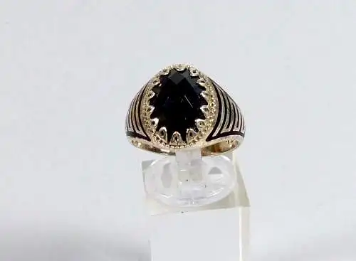 Ring aus 925 Silber emailliert mit Onyx, Gr. 61