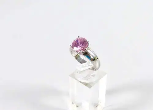 Ring aus 925 Silber mit Rosenquarz Größe 63 signiert DQCZ Diamond Quality