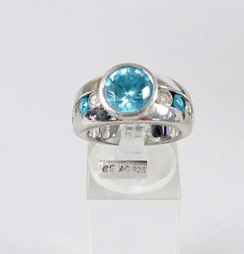 Ring aus 925 Silber mit Blautopas und weißen Steinen, Gr. 57/Ø 18 mm  (da6155)