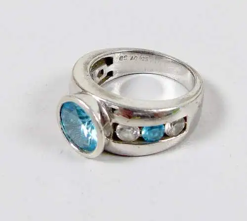 Ring aus 925 Silber mit Blautopas und weißen Steinen, Gr. 57/Ø 18 mm  (da6155)