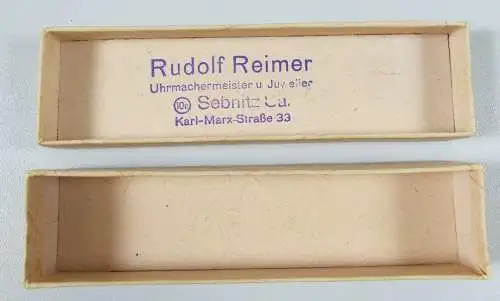alte Schmuckschachtel Rudolf Reimer Sebnitz Sachsen Uhrmachermeister Juwelier